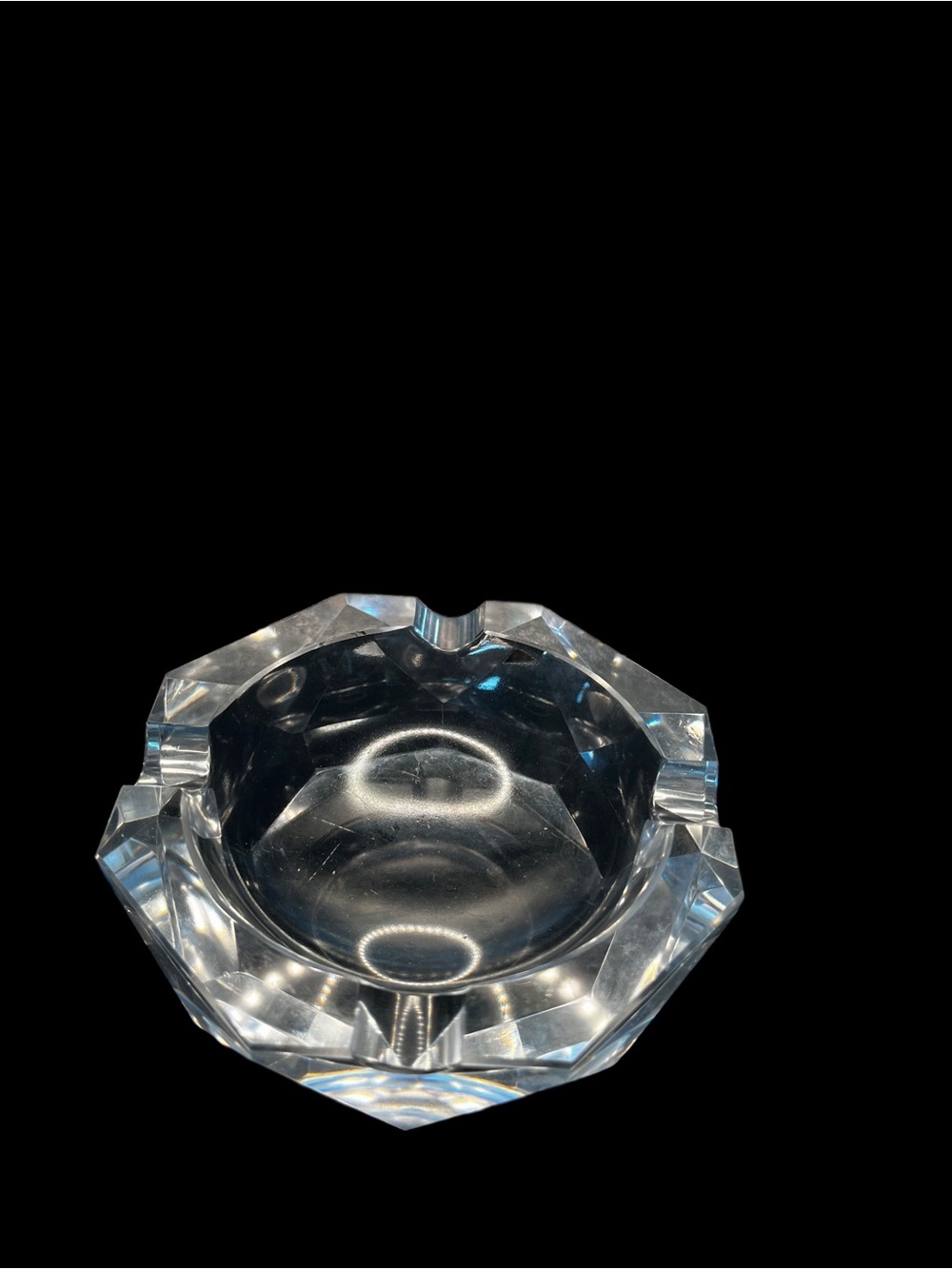 Crystal 4 1/4” Art Nouveau Ashtray Cut Glass Octagonal/Square Heavy Vintage